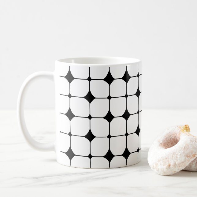Caneca De Café Padrão Geométrico Preto Moderno do meio século (Com Donut)