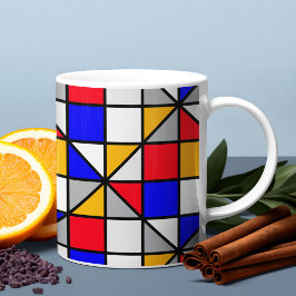 Caneca De Café Padrão Geométrico Quadrados Multicolores