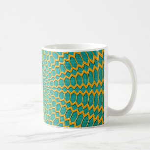 Caneca De Café Padrão Geométrico Radial Verde Azul Dourado