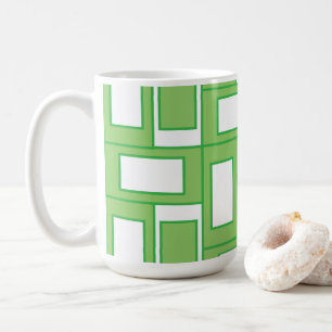 Caneca De Café Padrão Geométrico Retângulos Brancos Verdes