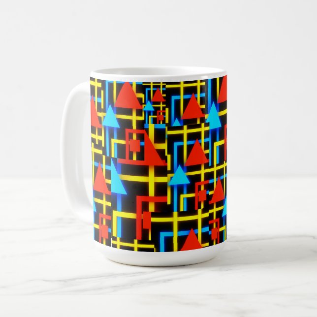 Caneca De Café Padrão Geométrico Retrô  (Frente Esquerda)