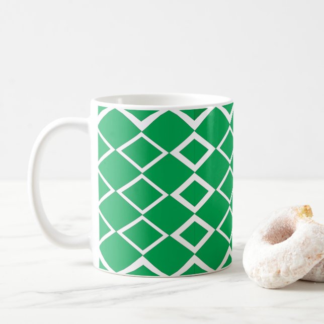 Caneca De Café Padrão Geométrico Triângulo Diamante Verde   (Com Donut)