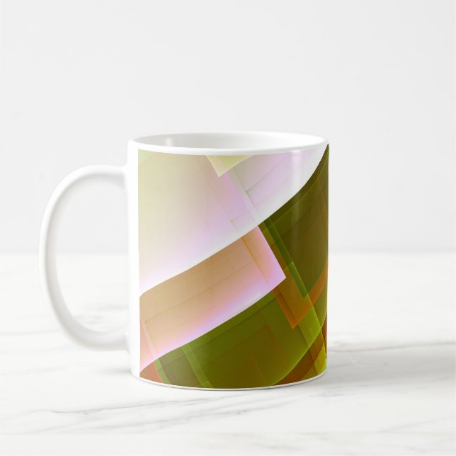 Caneca De Café Padrão geométrico verde abstrato laranja (Esquerda)