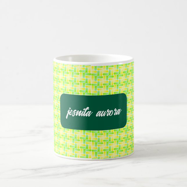 Caneca De Café Padrão Geométrico Vibrante Amarelo e Verde (Centro)