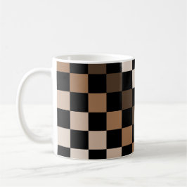 Caneca De Café Padrão Gingham Preto-Castanho Verificado