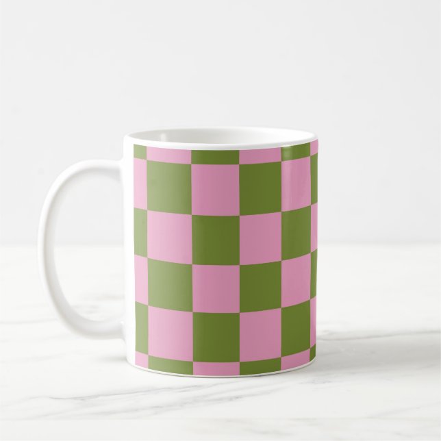 Caneca De Café Padrão Gingham Verdejado Rosa (Esquerda)