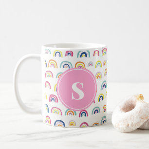 Caneca De Café Padrão Girly Cute Rainbow Monograma