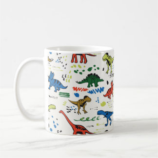 Caneca De Café padrão gráfico de cores de dinossauros engraçados