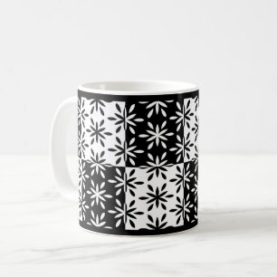 Caneca De Café Padrão gráfico de Flor Geométrica Preta e Branc