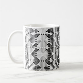 Caneca De Café Padrão grego Op-Art do labirinto branco preto