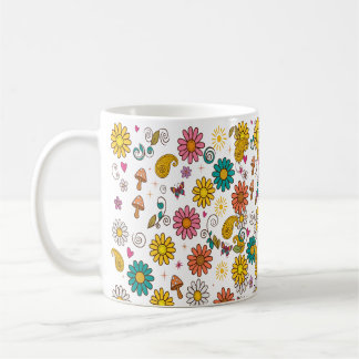 Caneca De Café Padrão Groovy 70s Daisy Flower Power
