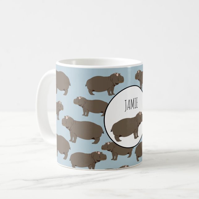Caneca De Café Padrão Hippopotamus Hippo Personalizado (Frente Esquerda)