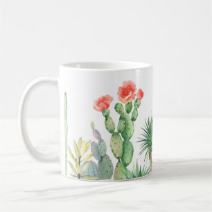 Caneca De Café Padrão horizontal uniforme com cactos florescentes
