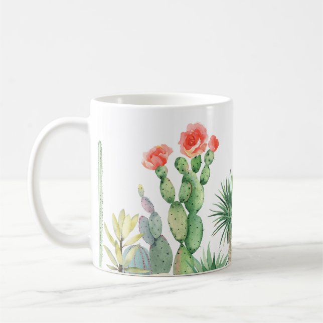 Caneca De Café Padrão horizontal uniforme com cactos florescentes (Esquerda)
