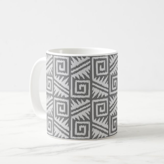 Caneca De Café Padrão Ikat Aztec - Sombras de Cinza / Cinza (Frente Esquerda)