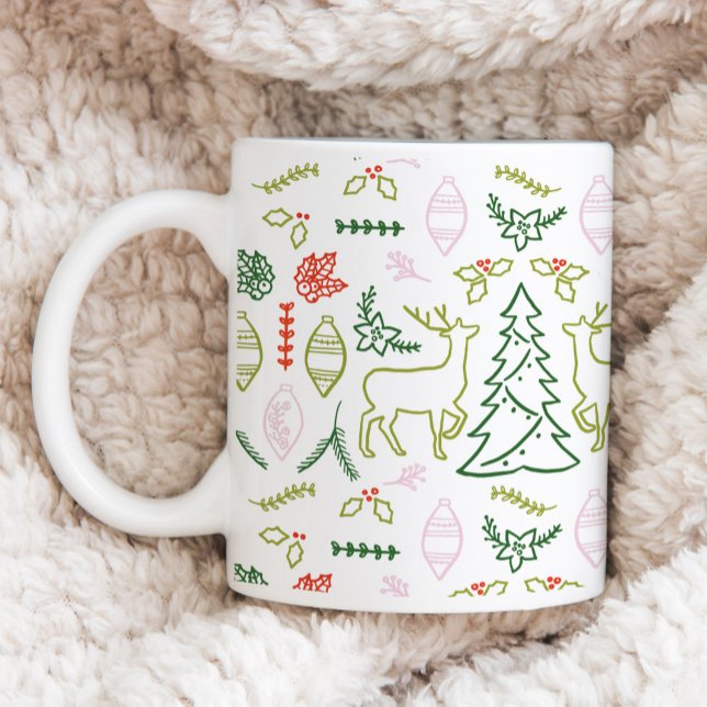 Caneca De Café Padrão Ilustrado de Natal Escandinavo (Scandinavian Christmas Illustrated Pattern Coffee Mug)