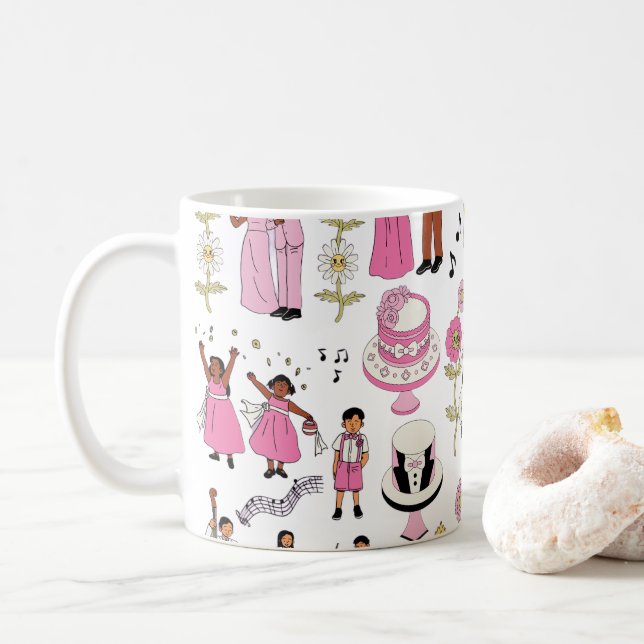 Caneca De Café Padrão Ilustrativo de Celebração de Casamento Dive (Com Donut)