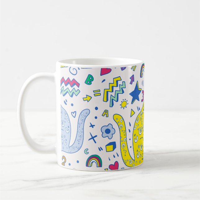 Caneca De Café padrão infantil com tigre, letras, arco-íris,  (Esquerda)