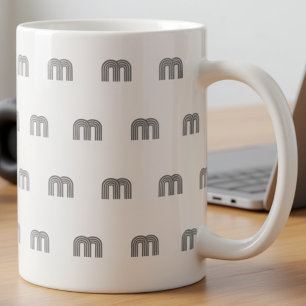 Caneca De Café Padrão Inicial de Monograma Moderno Minimal Preto