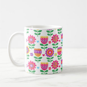 Caneca De Café padrão ininterrupto colorido vintage com fl alegr