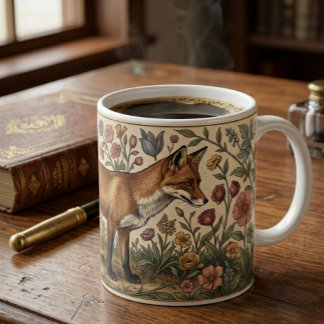 Caneca De Café Padrão Inspirado em William Morris Raposa em Flore