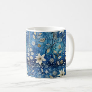 Caneca De Café Padrão Invisível de Azul e Branco