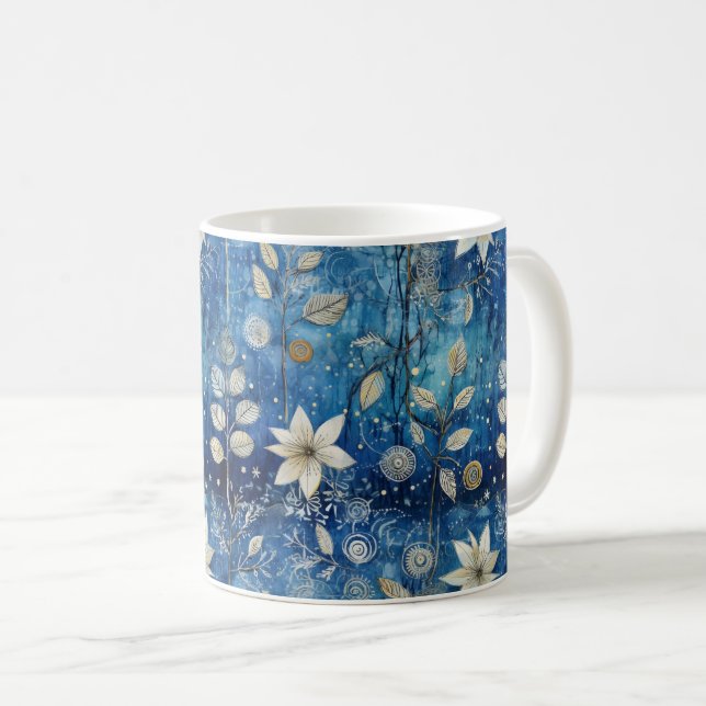 Caneca De Café Padrão Invisível de Azul e Branco (Frente Esquerda)