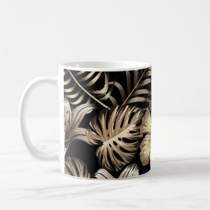 Caneca De Café Padrão Invisível Floral com Folhas.