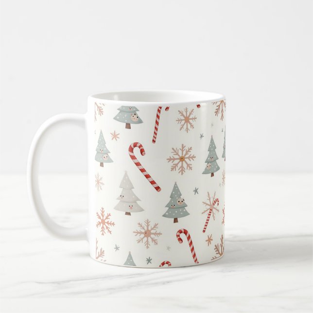 Caneca De Café Padrão Kawaii Snowflakes (Esquerda)