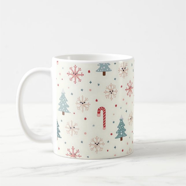 Caneca De Café Padrão Kawaii Snowflakes (Esquerda)