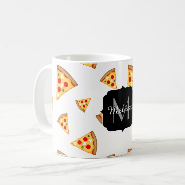 Caneca De Café Padrão legal e divertido de fatias de pizza Monogr (Frente Esquerda)