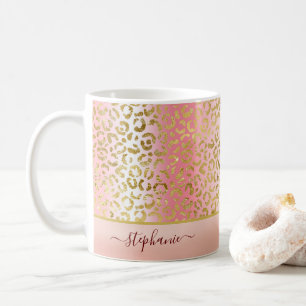 Caneca De Café Padrão-Leopardo Dourado do Ombre Rosa Glam Person