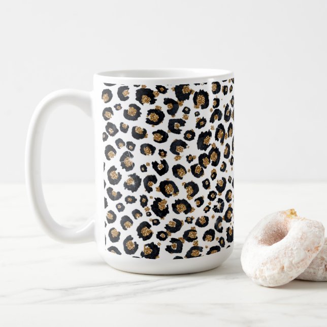 Caneca De Café Padrão-Leopardo Dourado Elegante (Com Donut)