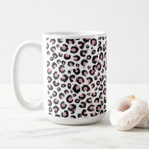 Caneca De Café Padrão-Leopardo Negro-Dourado Elegante Rosa