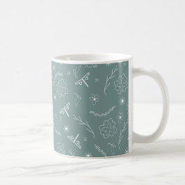 Caneca De Café padrão lineart de flores de primavera