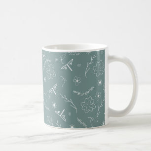 Caneca De Café padrão lineart de flores de primavera