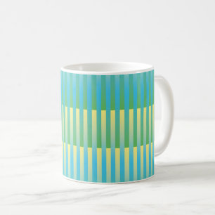 Caneca De Café Padrão Listrado Azul Amarelo Verde