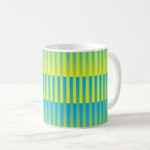Caneca De Café Padrão Listrado Azul Amarelo Verde