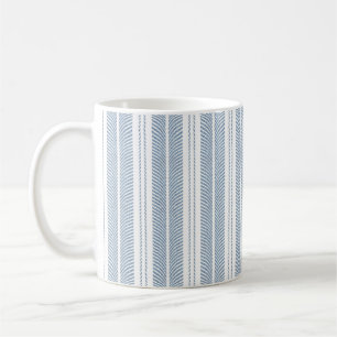 Caneca De Café Padrão Listrado de Xadrez Azul Suave com Samambaia