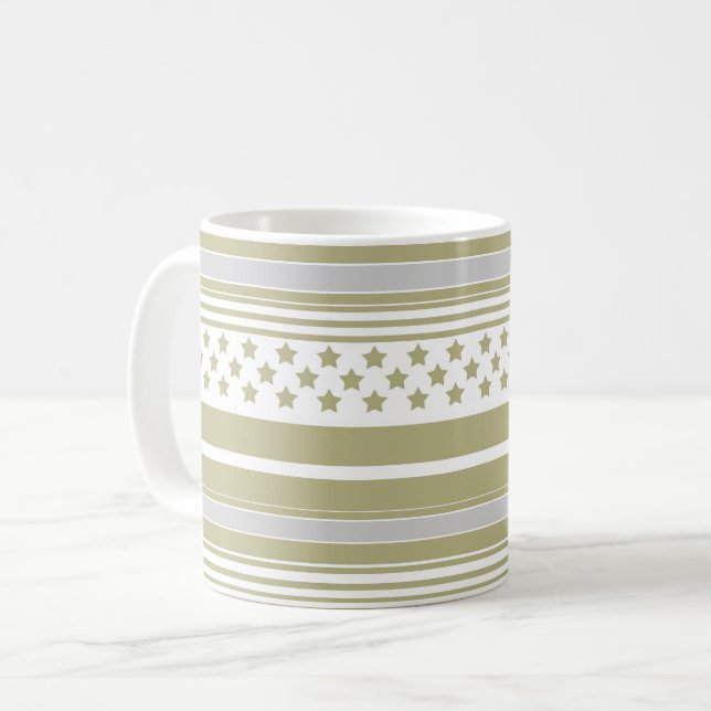 Caneca De Café Padrão listrado oliva com estrelas (Frente Esquerda)