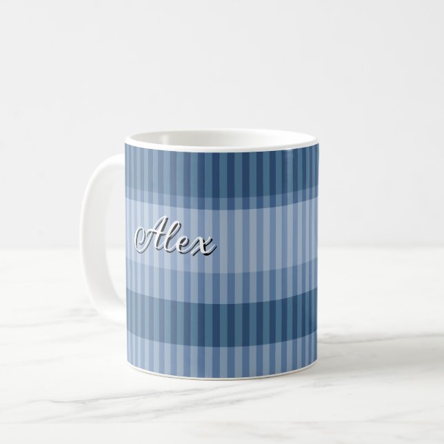 Caneca De Café padrão listrado vertical em tons de azul (Frente Esquerda)