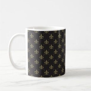 Caneca De Café Padrão Luxuoso Black Fleur De Lis Dourado