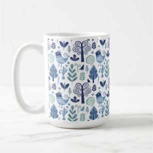 Caneca De Café Padrão M de Ave e Botânica da Arte Folclórica Esca