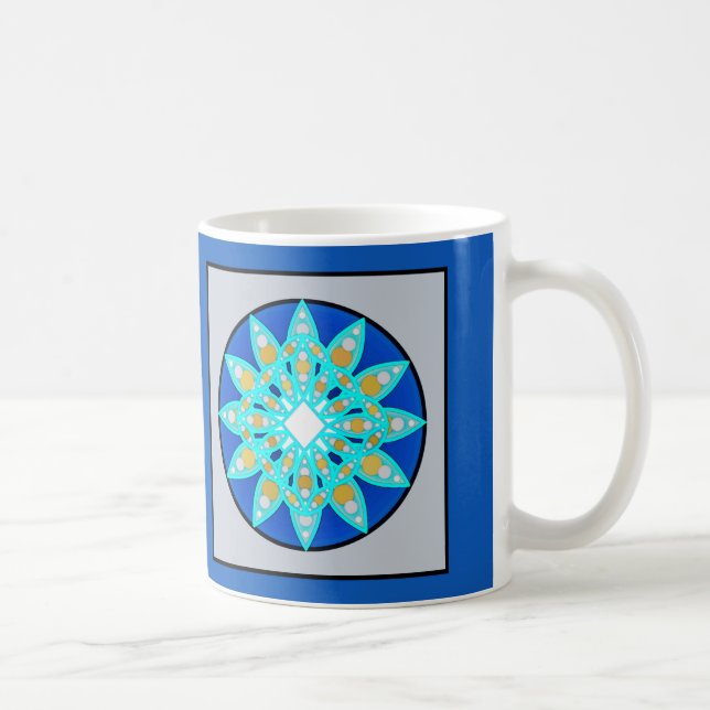 Caneca De Café Padrão Mandala em azul Cobalto e Cinzas / Cinza (Direita)