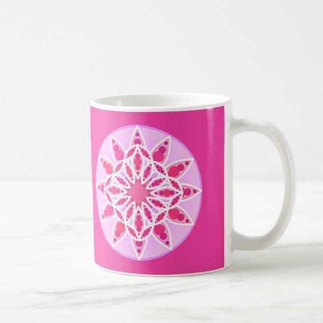 Caneca De Café Padrão Mandala em rosa, fúcsia e branco (Direita)