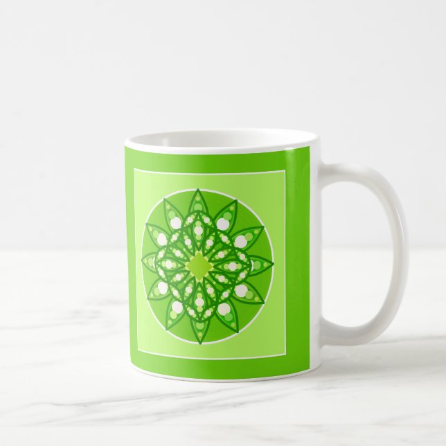Caneca De Café Padrão Mandala em tons de Verde limão (Direita)
