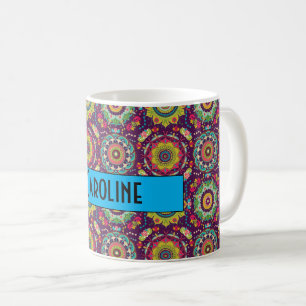 Caneca De Café Padrão Mandala Retro Personalizado