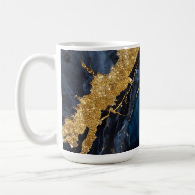 Caneca De Café Padrão Marble Azul com Dourado (Esquerda)