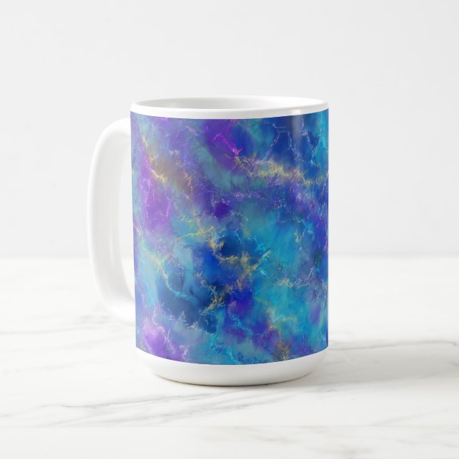 Caneca De Café Padrão Marble Elegante, Roxo e Dourado (Frente Esquerda)