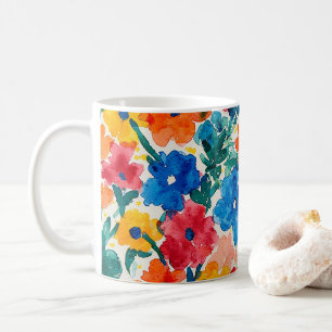 Caneca De Café Padrão Maximalista de Aquarela Floral